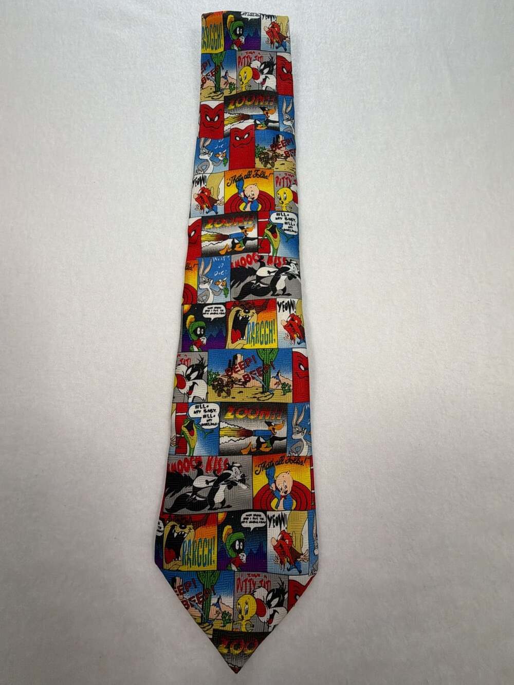 Looney Tunes Silk Necktie 1998 Vintage Multicolor Cartoon Tie 90s Nostalgia